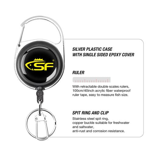 SF Fly Fishing Zinger Retractor with Retractable Measuring Tape Style for Anglers Tools and Gears Holder Combo Black