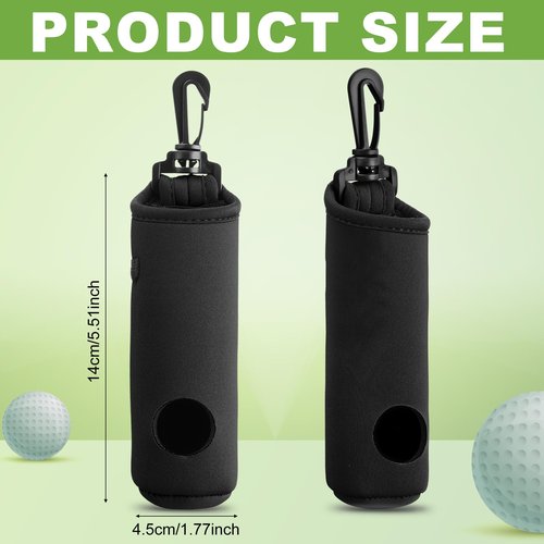 4 Pieces Golf Tee Holder Golf Ball Carry Bag Pouch Ball Holder Keychain Belt Clip Gifts Accessories(Black,Simple)