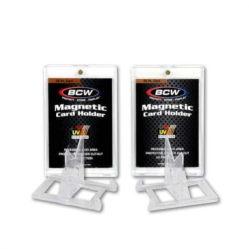 BCW Magnetic Card Holder 35 pt with Adjustable 2-Piece Stand | 2 Pack | Hard Plastic Card Protector & Display Stand for Trading Cards | Magnetic Case & Card Stand Combo