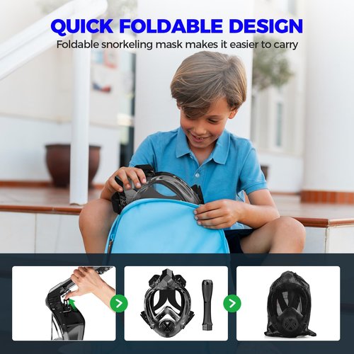 WONDSY Full Face Snorkel Mask for Adults, Snorkeling Gear for Kids, Anti-Fog & Anti-Leak Design with 180° Panoramic View, Dry Top Breathing System, Ideal for Scuba Diving, Snorkeling (Black, L/XL)
