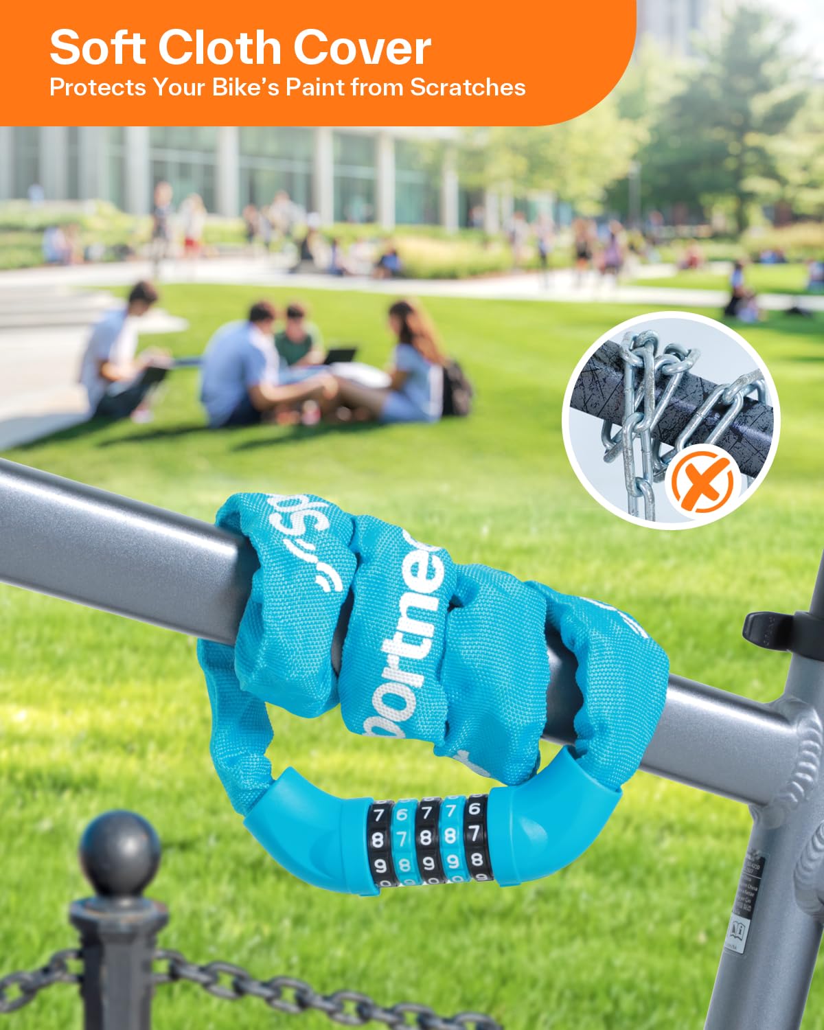 Sportneer Bike Lock - 5 Digit Combination High Security Anti Theft Bike Chain Lock - 3.2ft Heavy Duty Resettable Keyless Bicycle Lock for Bike, Motorcycle, Scooter, Door & Gate - 6mm Thick