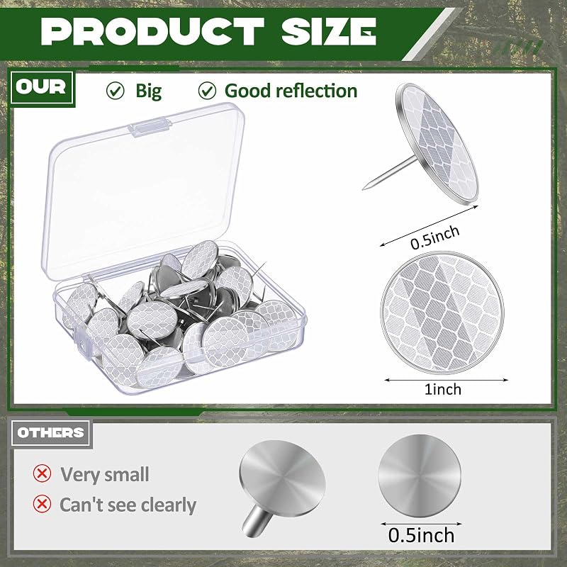 1 Inch Reflective Trail Tacks for Hunting Camping - 50 Pack, Silver