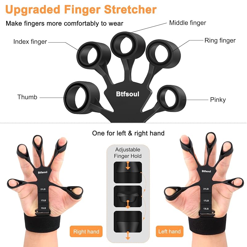 Grip Strength Trainer Kit with Hand Gripper, Finger Exerciser & Stress Ball – Black Grey Variation