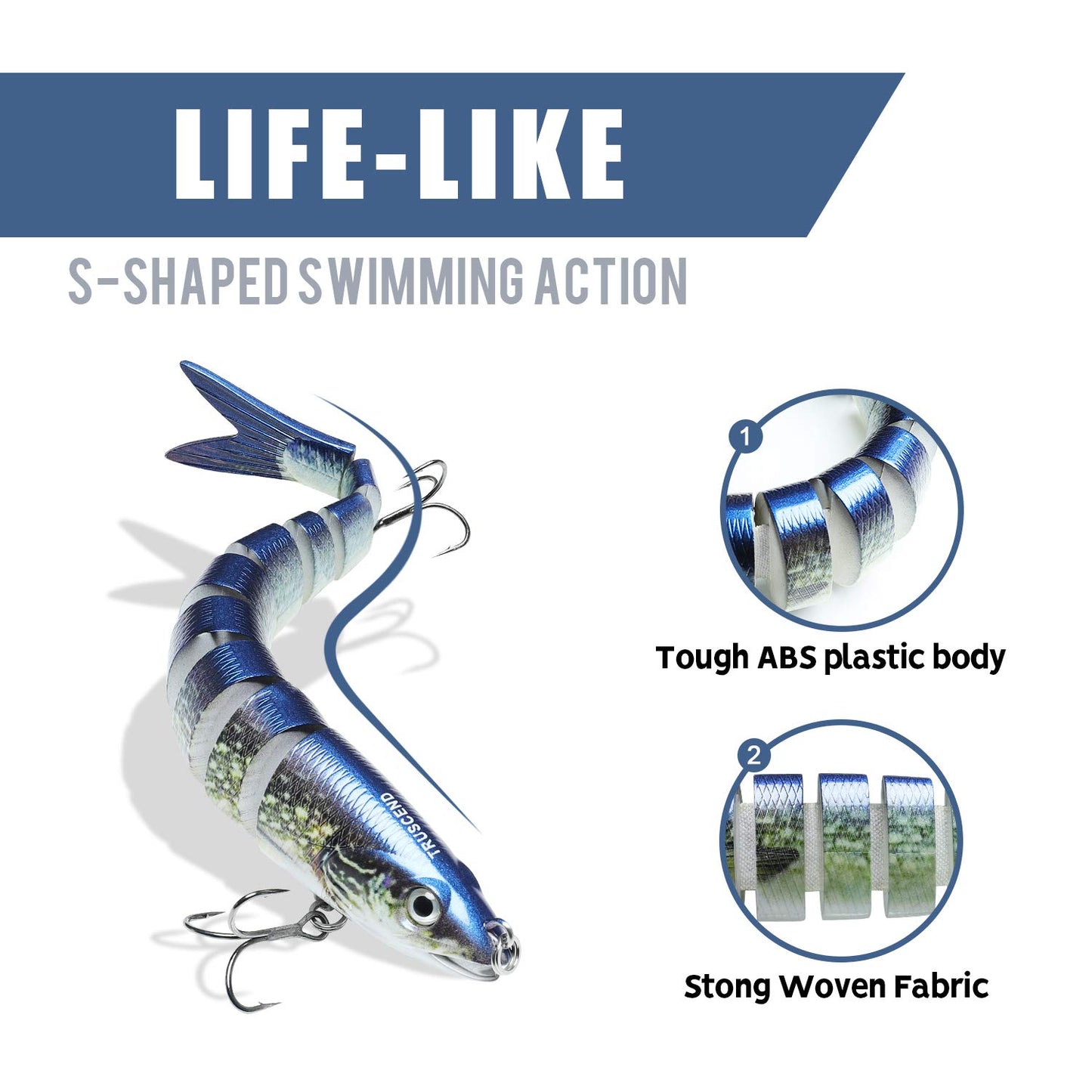 TRUSCEND Swimmax Fishing Lures with BKK Hook – Easy Catch: Wiggling, Vibrating, Rattling with Noise, Heavy-Duty Dyneema Fiber Joint, Jointed Swimbaits for Bass, Trout, Crappie, Family Fishing Plugs
