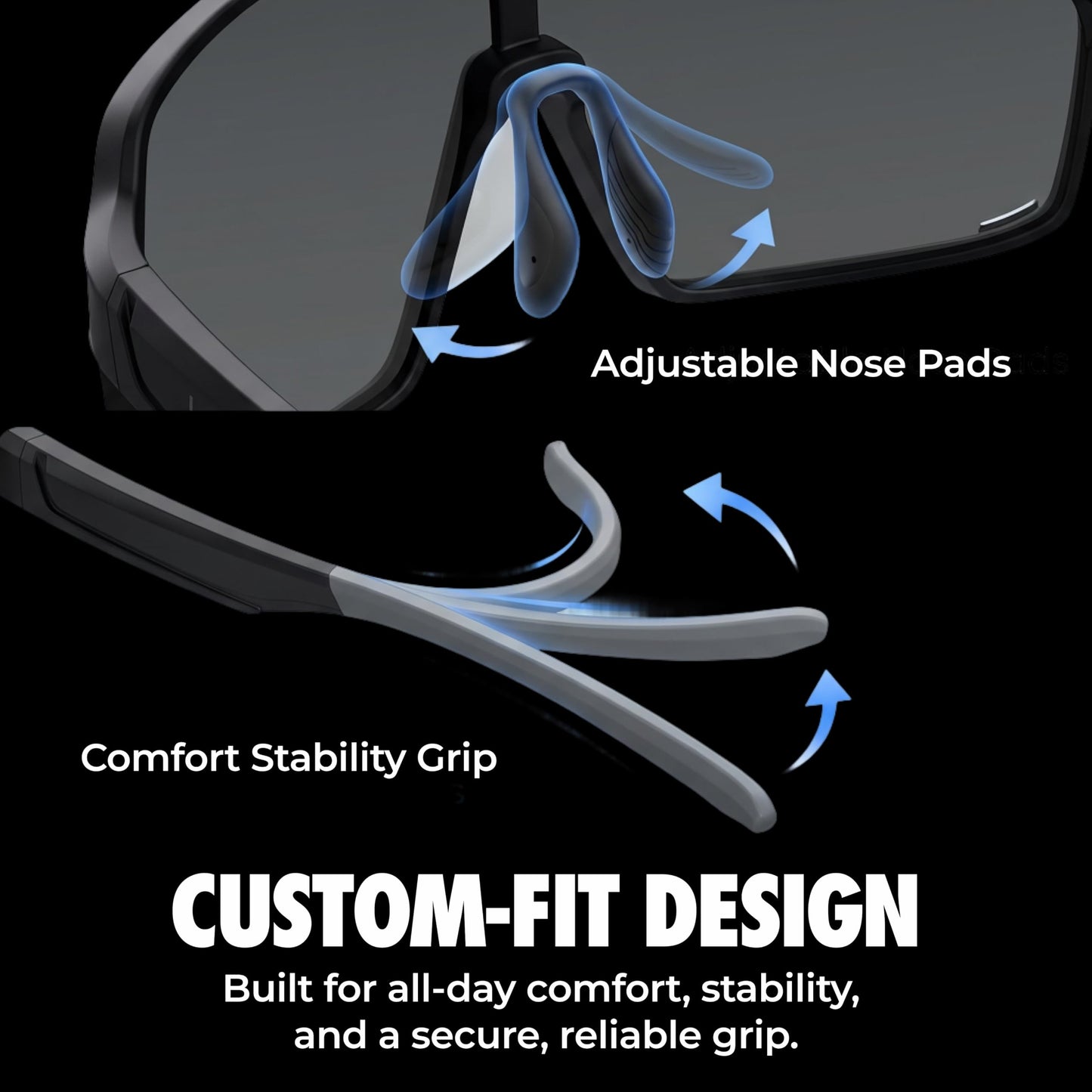 grinderPUNCH Polarized Sport Sunglasses for Men and Women, Lightweight Sun Glasses with UV Protection for Baseball Picketball Snow Hiking Cycling Running Fishing (Black)
