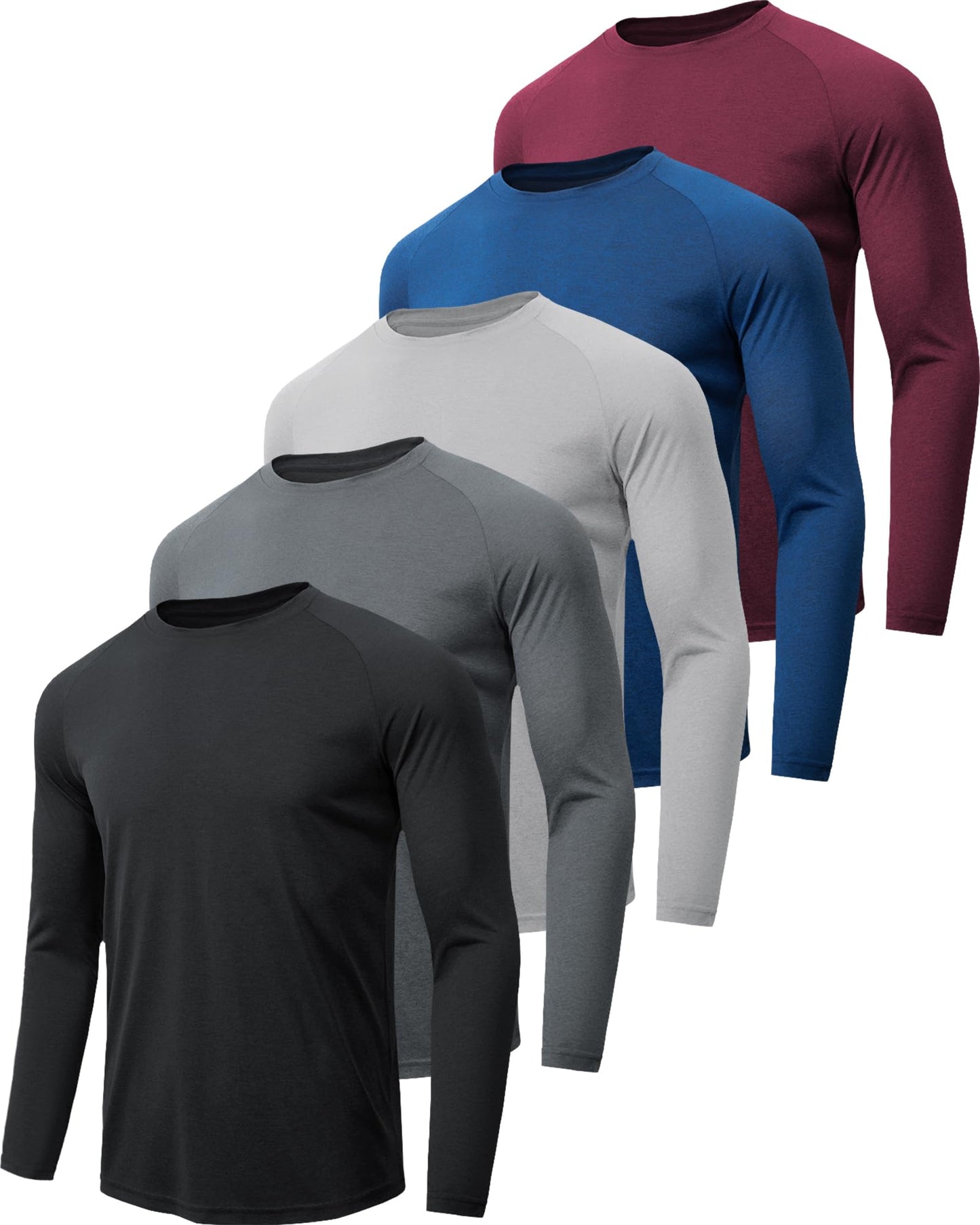 MLYENX 5 Pack Long Sleeve Shirts for Men UPF 50+ UV Sun Protection Quick Dry Moisture Wicking Workout Tee Shirts XL