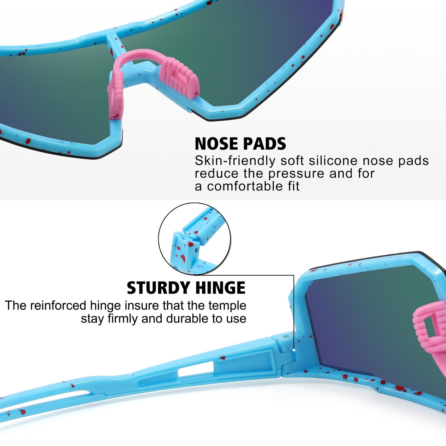 STORYCOAST Polarized Sports Sunglasses for Men Women,Bike Glasses Driving Fishing Cycling Mountain Bike Sunglasses UV400 Protection 1-(A) Blue-Pink