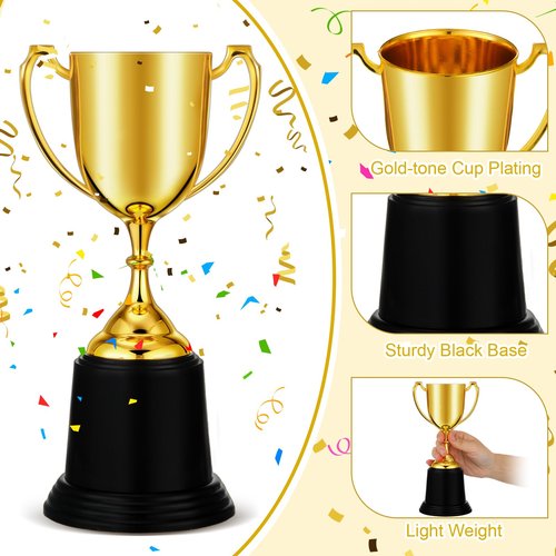 Ecation 9 Inch Gold Trophy Award Gold Award Cup Employee Coworker Appreciation Gifts Golden Plastic Trophy for Thank You Teacher Nurse Volunteer Men Women Rewards Party(3 Pcs)