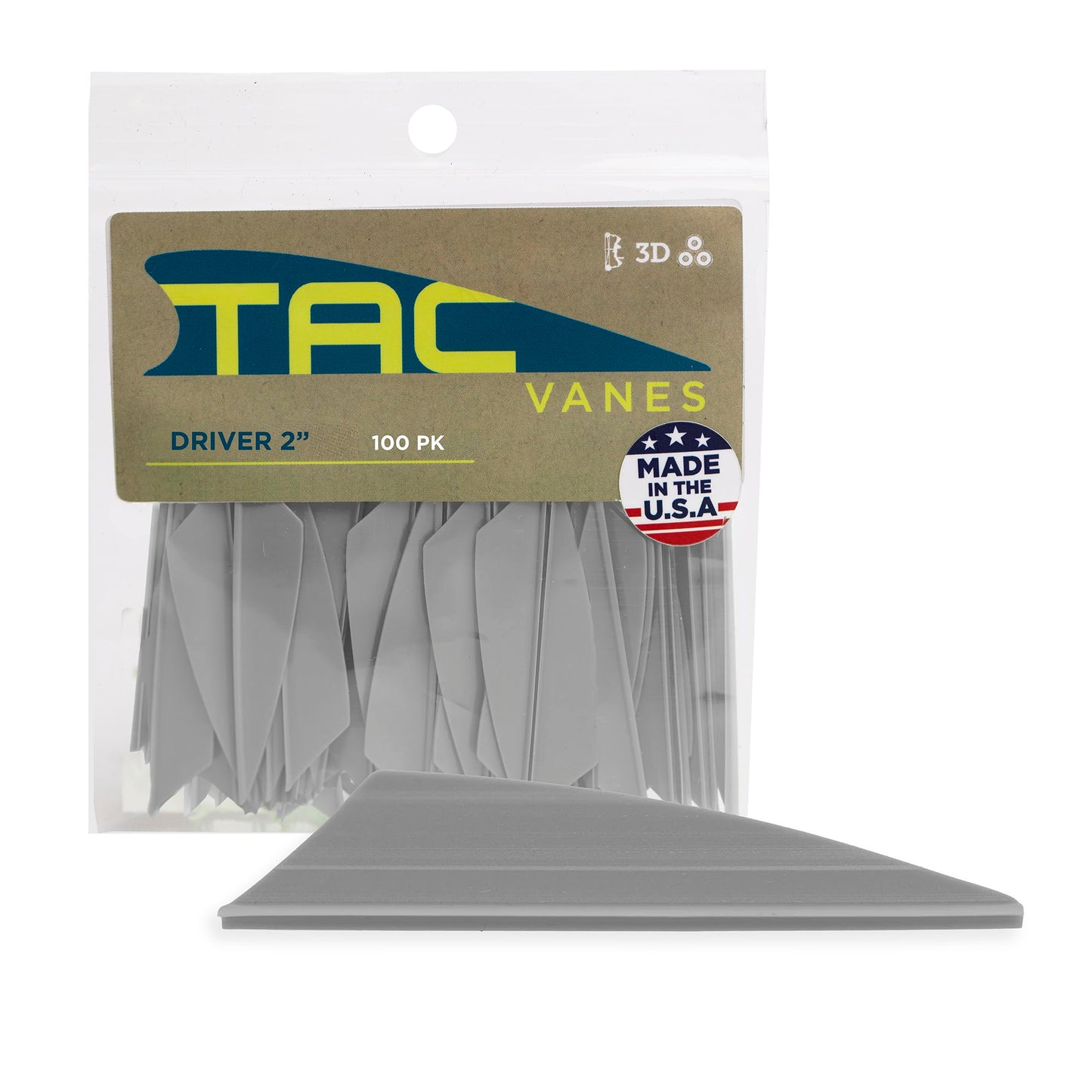 TAC Vanes 2" Driver Arrow Vanes | Archery Fletching for Compound & Crossbow | Durable, Lightweight, High Accuracy, Gray 100 Pack