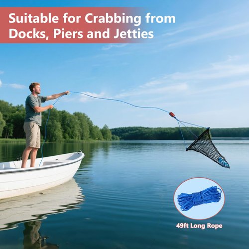 QualyQualy Foldable Crab Trap 2-Pack, Small Crab Net with Buoy & Bait Clip for Blue Crabs, Dungeness, Crawfish Traps | Compact Crabbing Equipment for Kids Family Use for Pier, Dock, Lakes