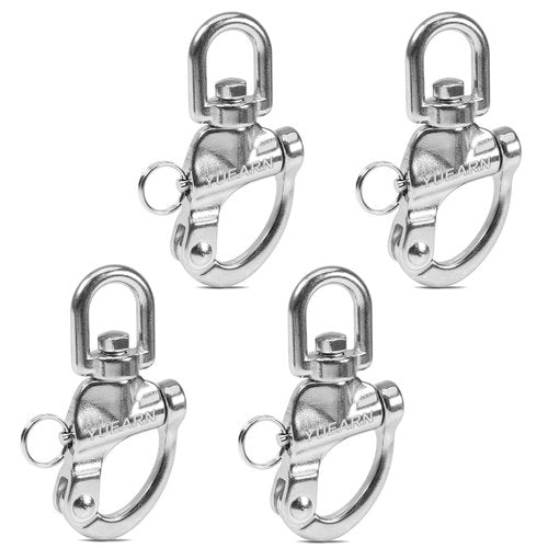 YUEARN Marine Grade Quick Release Carabiner with Swivel(4-Pack), 2.75" Corrosion-Resistant Snap Shackle for Sailing Rigging, SCBA Mask Quick Release, and Bow Safety