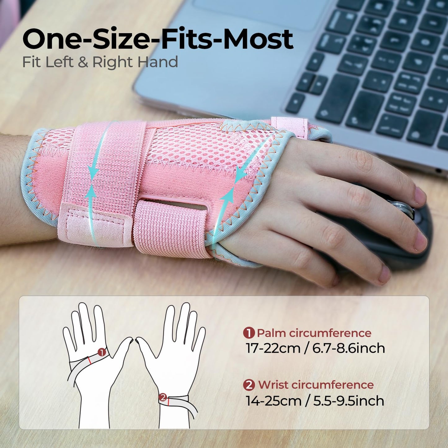CURECARE Thumb Splint, Reversible Thumb Spica Splint Right& Left Hand, Pink