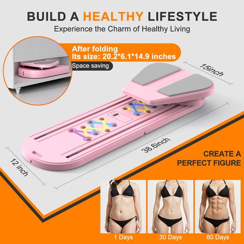 Canlanmu Pilates Board,Multifunctional Rebound Abdominal Board,Foldable Pilates Reformer Set, Ab Core Trainer Machine,Ab Exercise Board,Abs Workout Equipment for Women Home Gym Equipment,Pink