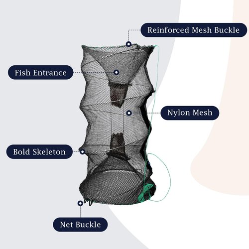 Minnow Trap with Foldable Fishing Net (11x24 Inch) & Collapsible Fish Bucket - Crab, Crawfish, Shrimp Trap for Freshwater Saltwater Fishing
