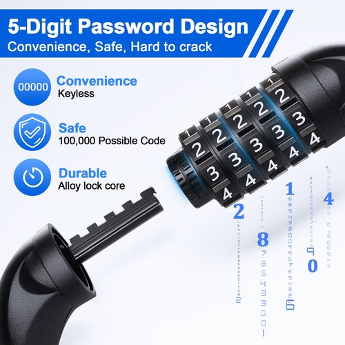 NDakter Bike Chain Lock, 5 Digit Combination Heavy Duty Anti Theft Bicycle Chain Lock, 3.2/4.27/5Ft Long Security Resettable Bike Locks for Bike, Bicycle, Scooter, Motorcycle, Door, Gate, Fence