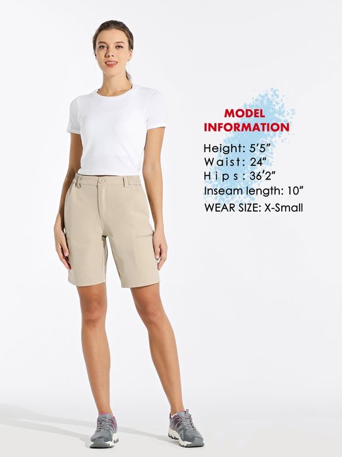 Willit Women's 10" Hiking Cargo Shorts Stretch Golf Active Long Quick Dry Outdoor Summer Shorts Khaki L