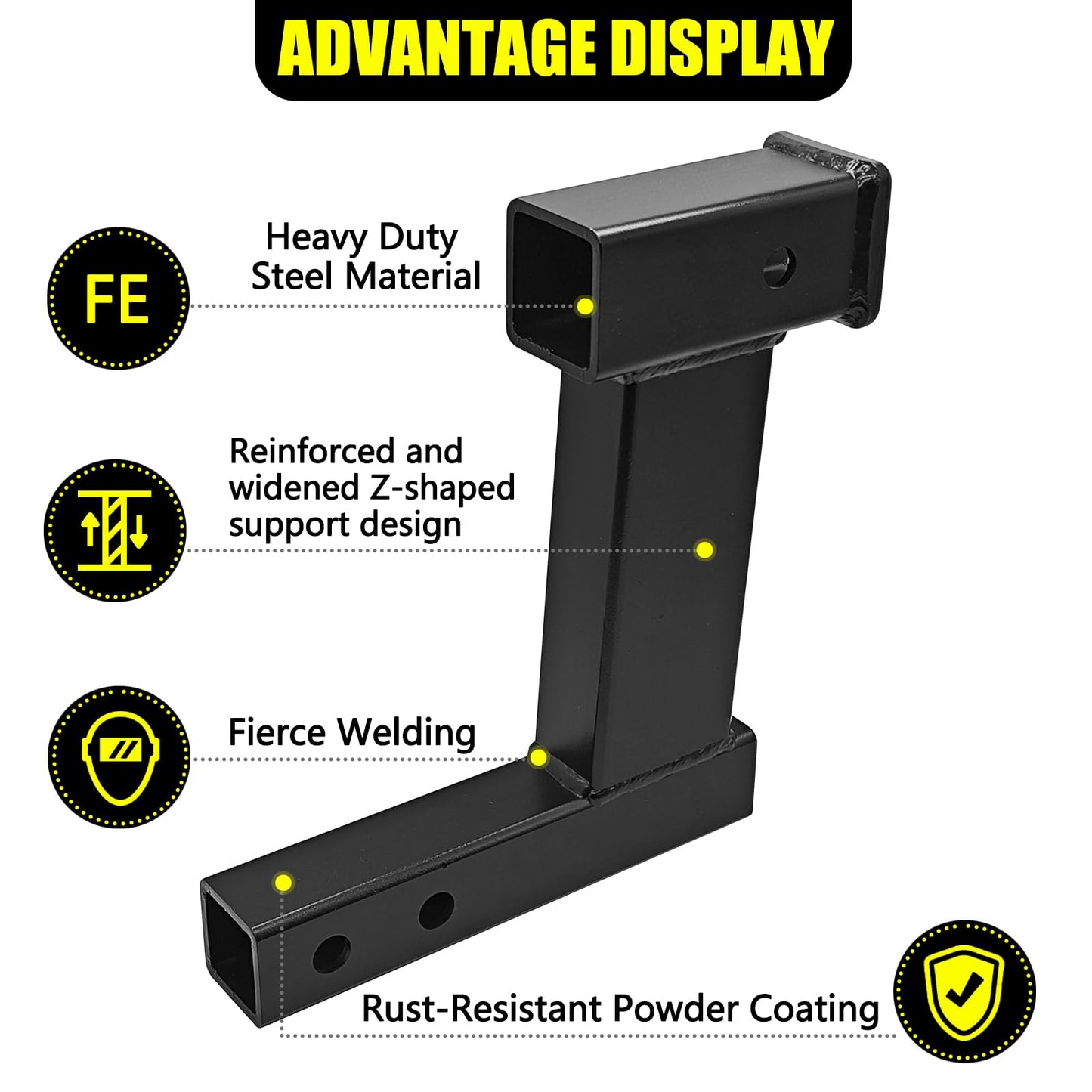 KAIRAY Trailer Receiver Hitch Riser Extender Adapter 10" Drop/Riser, 8" and 10" Extension Length, 2" Shank, 7500lbs Towing Capacity, Matte Black
