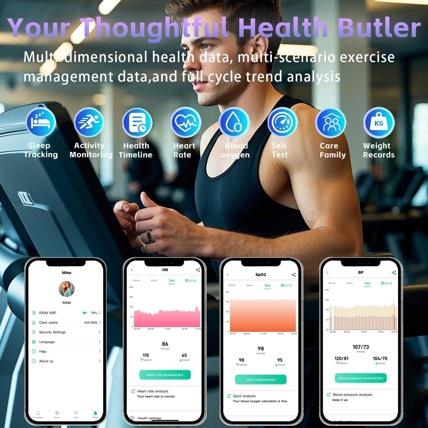 Anarow Smart Ring for Men Women – Fitness Tracker Ring with Heart Rate, SpO2, Blood Pressure, Sleep Monitoring, Step & Calorie Counter, No Subscription Fee, iOS & Android Compatible (Black, 12)