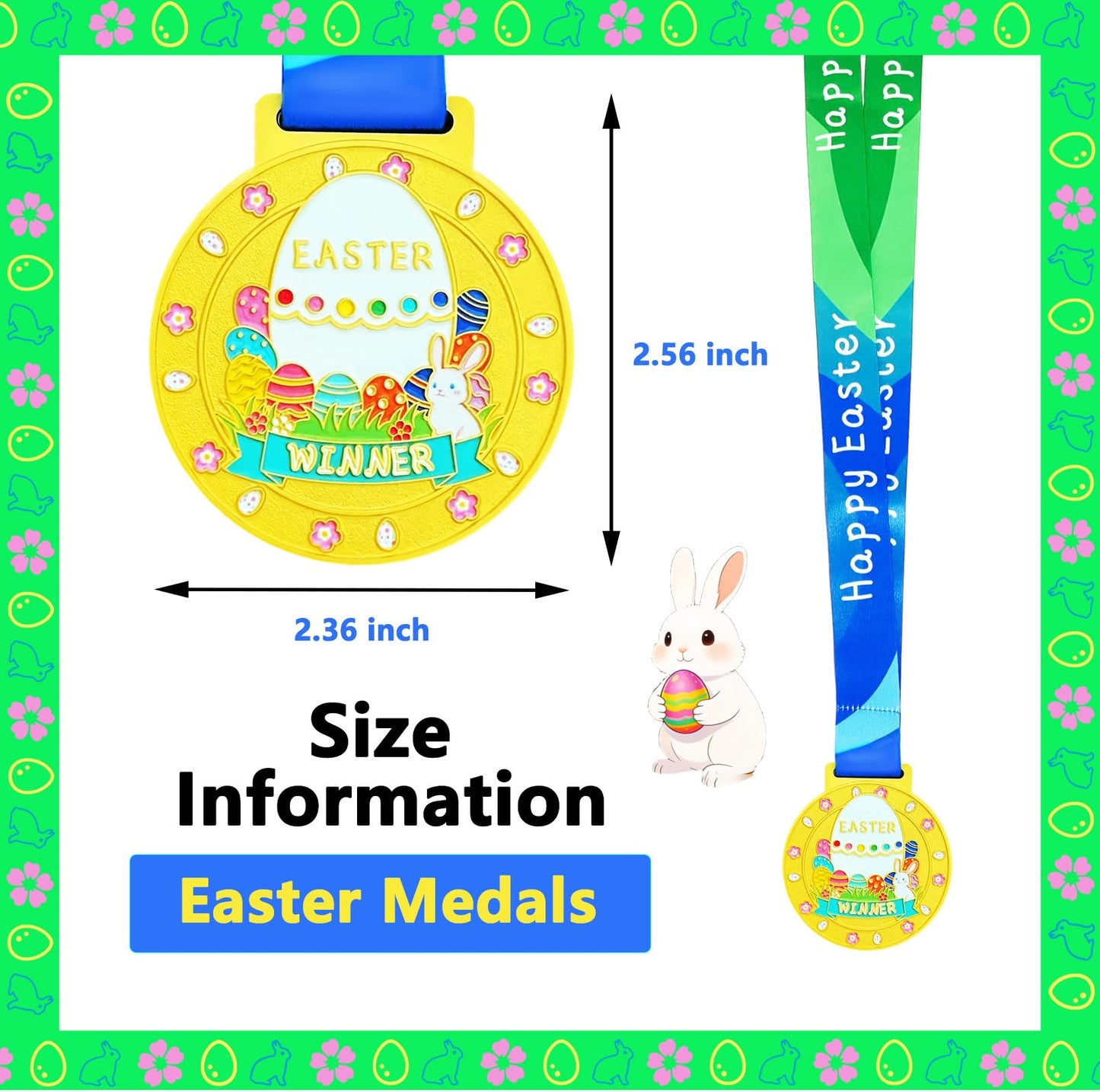 NyShineo Easter Medal for Egg Hunt Winner Awards, 2.56 Inch Metal Medals Reward Badges with Neck Ribbons, Treasure Hunt Champion Prizes, Party Favors Perfect for Easter Games Competitions