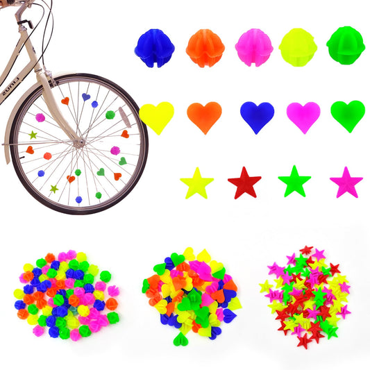 210 Pcs Bike Wheel Spokes Beads, Colorful Plastic Clip Beads Bicycle Bike Spoke Decorations, Children's Bike Spokes Accessoriess Wheel Decorations Covers for Kids Girls, Assorted Color and 3 Shapes
