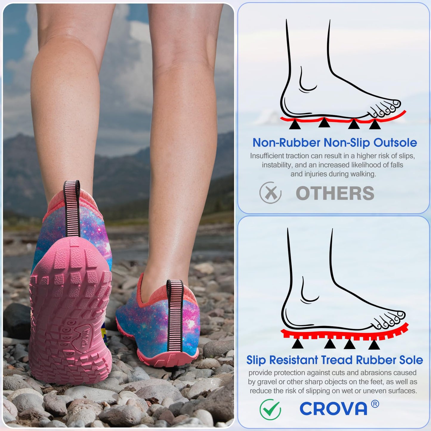 CROVA Built-in Heel Grip Kids Water Shoes for Boy Toddler Girl Wide Toe Box