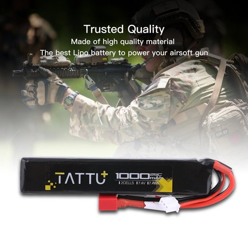 Tattu 7.4V Airsoft LiPO Battery with Deans Connector, 1000mAh 25C 2S Battery Pack for Airsoft Guns
