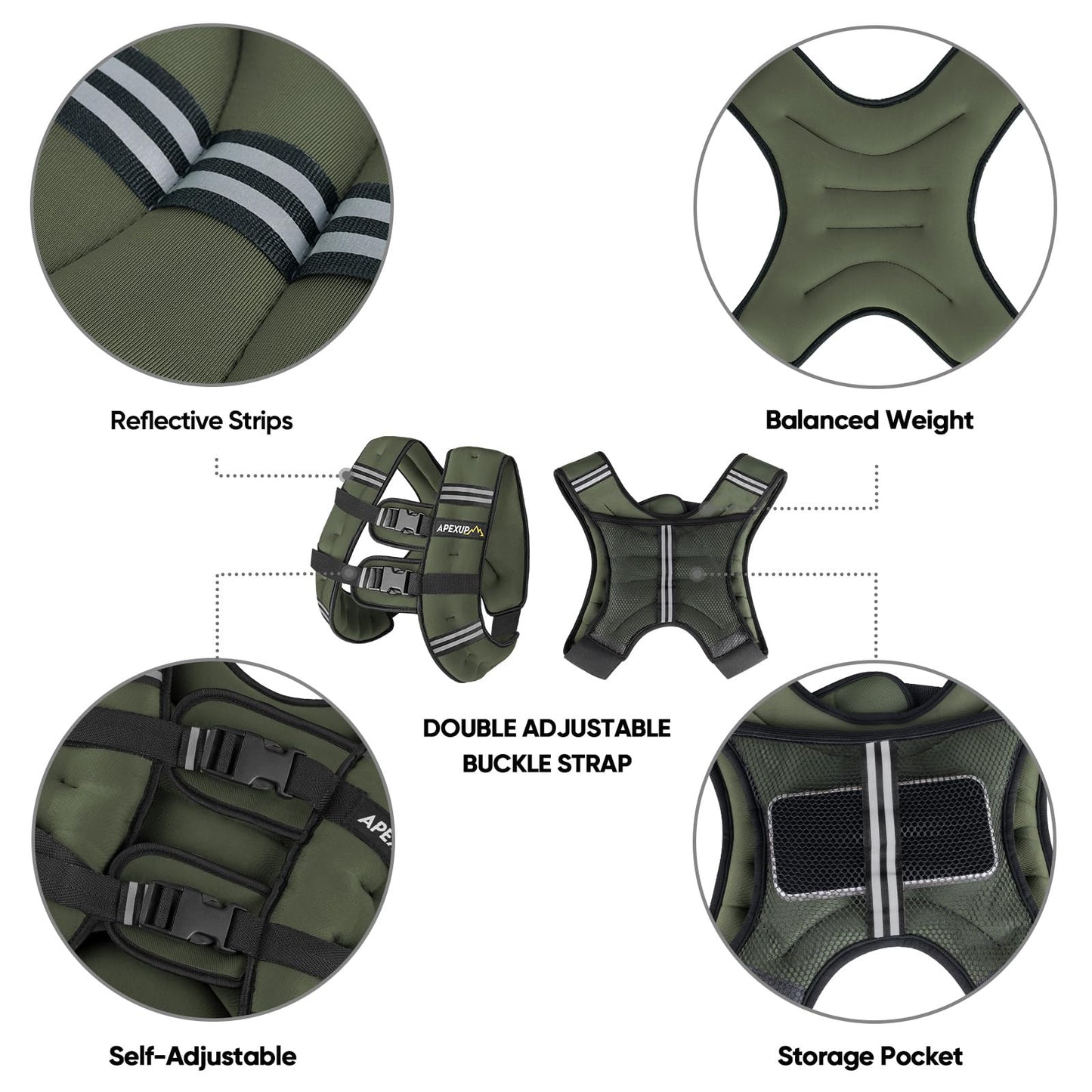 APEXUP 15lbs Weighted Vest Men Women, Weight Vest for Women Workout Equipment for Strength Training Running (Green)