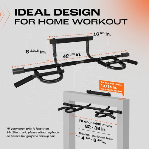 Yes4All Heavy Duty Pull Up Bar for Doorway, Solid Main Construction, Multi-Grip Doorway Bar for Home Gym Workout, No Screws, Portable