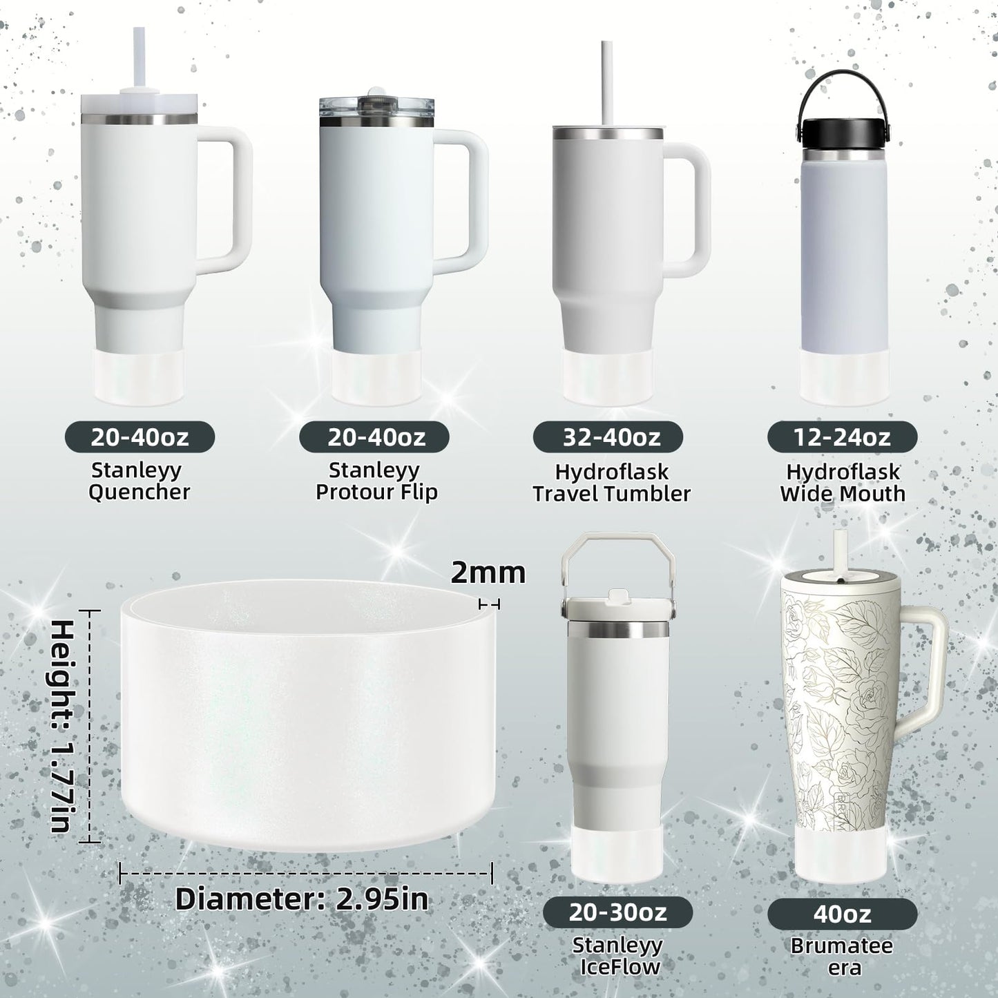 ZXFYE Glossy Gradient Silicone Boot, Compatible with Stanley H2.0 20-40oz & IceFlow 20-30oz, Chameleon Metallic Shimmer Cup Sleeve Protector for Hydroflask and Bottle Bottom with 2.8-3in