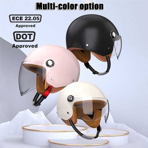 Retro Vespa 3/4 Motorcycle Half Helmets,DOT Approved Vintage Scooter Dirt-Bike Go-Kart Moped Electric Bicycle Light Quick Buckle Open Face ATV Helmet for Adult Men Women(White)