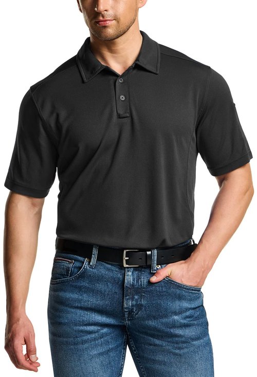 CQR Men's Polo Shirts, Tactical Short Sleeve Golf Performance Shirts, Lightweight Dry Fit UPF 50+ Pique, Frost Essential Black, X-Large
