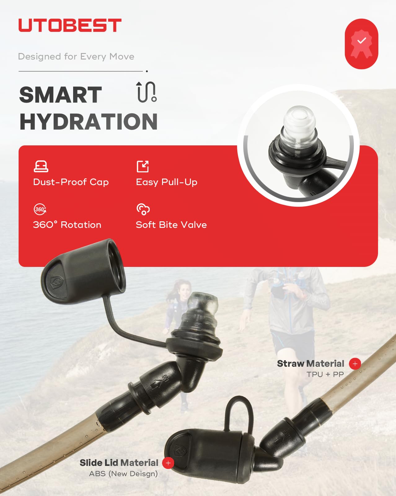 UTOBEST Water Bladder, Odorless Leather and Double-Layerad Water Tube Hydration Bladder, No Plastic Taste 360 Degree Rotation Bite Valve 3L Water Reservoir