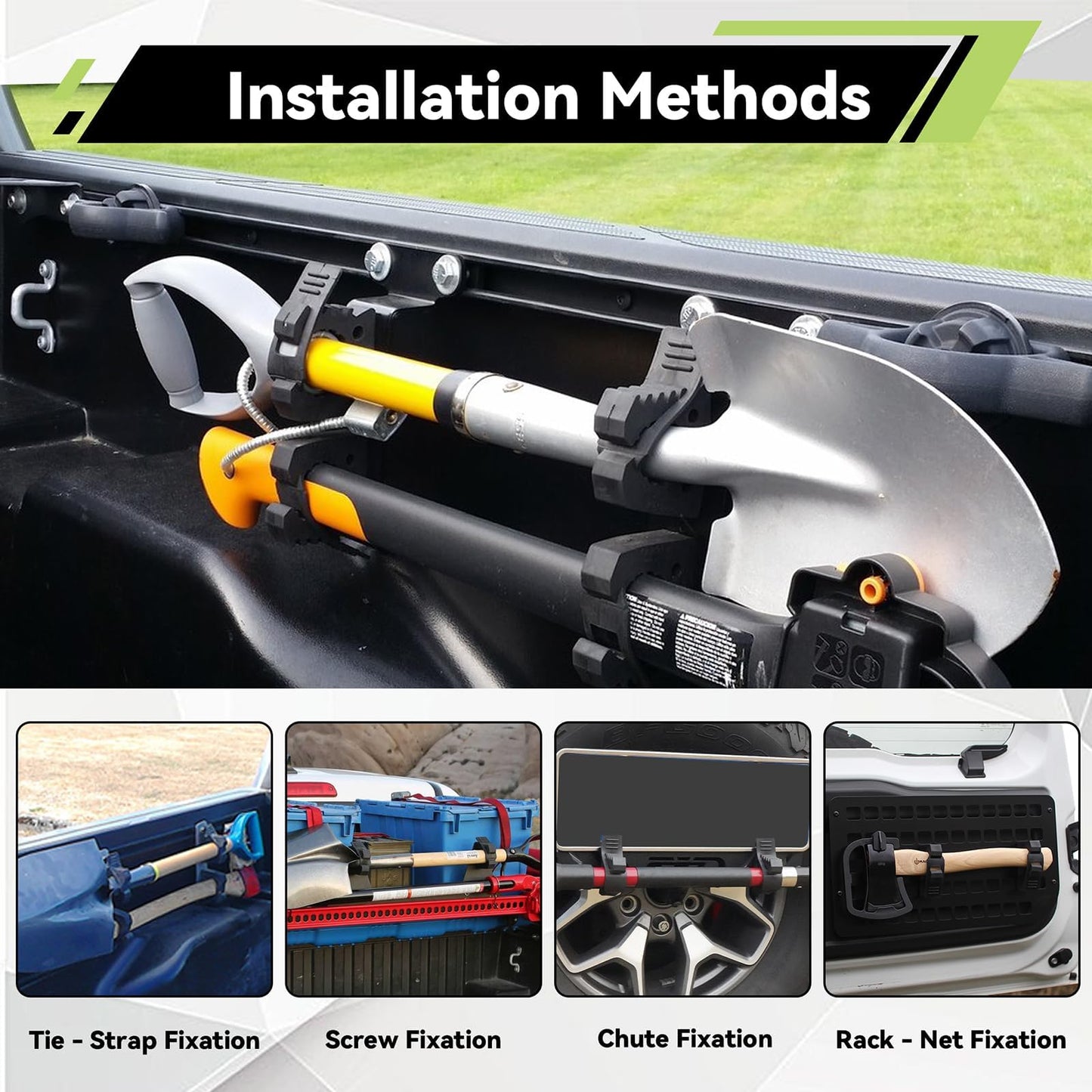 MusixiA Shovel Holder for Truck Quick Release Rubber Clamp Grip Mount Kit Fits for Roof Rack from 1"~1.5" in Diameter Tools and Equipment,Universal for Off-Road Vehicles UTVs ATVs Van Trucks 2Pcs