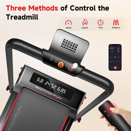 RHYTHM FUN Treadmill with Incline, Walking Pad Treadmill with Handle Bar, Walking Pad with Incline 300lbs Foldable Treadmills with APP, Portable Folding Treadmills for Home/Office with Low Noise