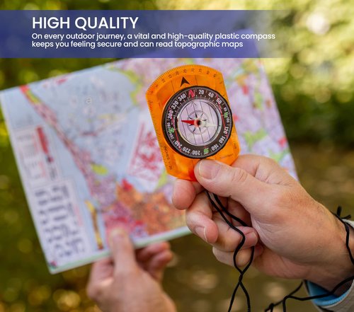 Orienteering Compass - Hiking Backpacking Compass - Advanced Scout Compass Camping and Navigation - Boy Scout Compass Kids - Childrens Compasses for Map Reading - Baseplate Compass Survival (Orange)