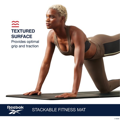 Reebok Vector Stackable Fitness Mat, 72" x 24" (Black), 12mm Foldable Yoga Mat for Floor Exercises and Stretching, EVA Foam with Comfortable Grip, 6 Panel Design, for Home Gym Workout