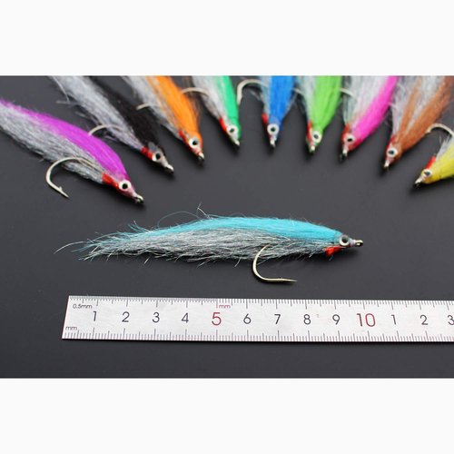Tigofly 10 pcs 10 Colors 1/0 4cm High Carbon Hook Holo Silver Salmon Trout Sea Bass Steelhead Minnow Fly Fishing Flies Lure Set