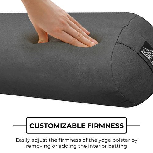 Mount Adams 28" x 9" Large Round Yoga Bolster for Restorative Yoga - 100% Cotton Massage Bolster Pillow with Handles - Dense, Firm Yoga Pillow and Cushion for Home or Studio, 1 Pack, Charcoal