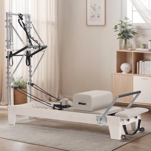 Luxury Pilates Reformer with Half Trapeze – Premium Maple Wood Frame, Adjustable Resistance & Multi-Angle Workouts for Core, Flexibility & Full-Body Home Training