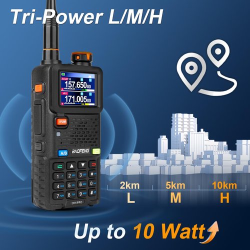 BAOFENG 5RH PRO GPS 10W Ham Radio Handheld, Tri Band Two Way Radio-VHF/1.25M/UHF, 640 Channels, APRS, Aviation Police Band Scanner, NOAA Weather 5RM Upgrade Walkie Talkies Long Range -2Pack