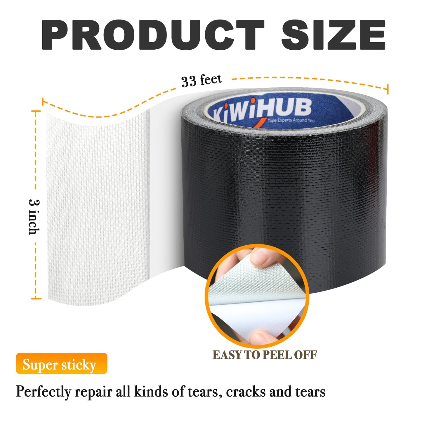 KIWIHUB RV Awning Repair Tape - 3" x 33FT Heavy Duty Waterproof, UV Proof Tear Repair Patch Kit for Tent, Canvas, Boat Covers, Sail