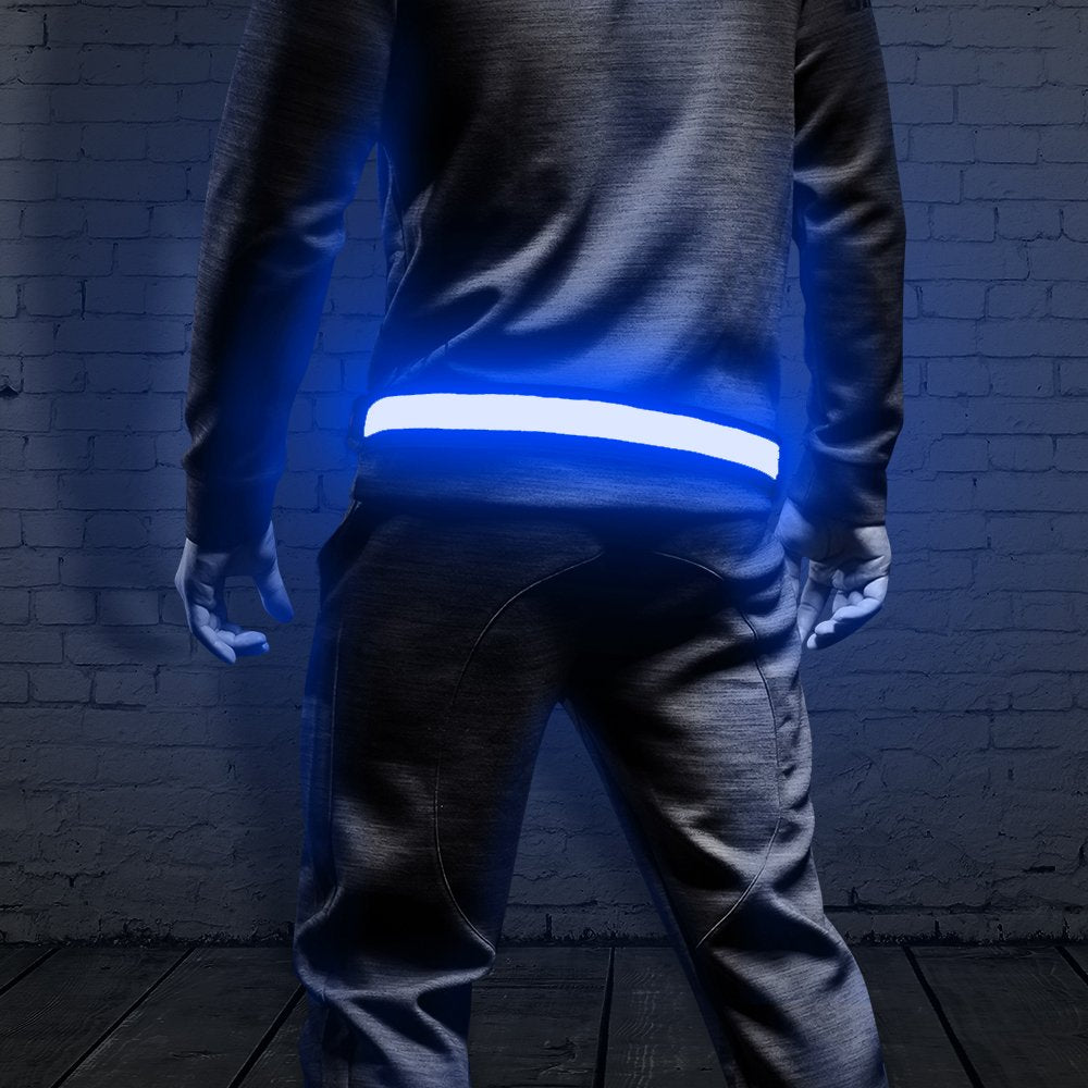 BSEEN LED Running Waist Belt - USB Rechargeable Reflective Glowing LED Waistband, Flashing Safety Light Belt for Runners, Joggers, Walkers, Pet Owners, Cyclists