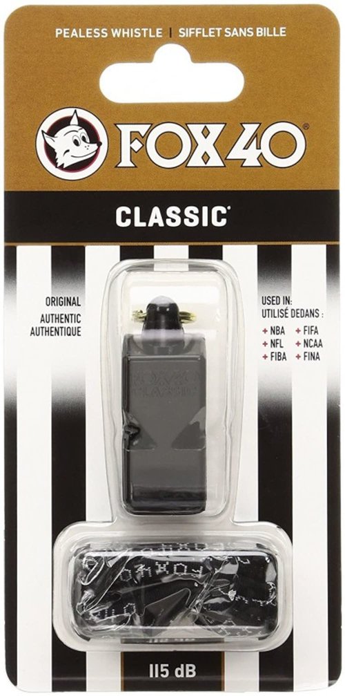 Fox 40 Classic Official Whistle with Break Away Lanyard (Black)