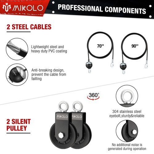 Mikolo Upgraded Weight Lift Pulley System - LAT Pulley Attachments with Adjustable Length Cable for Full Body Training, Home Gym Set