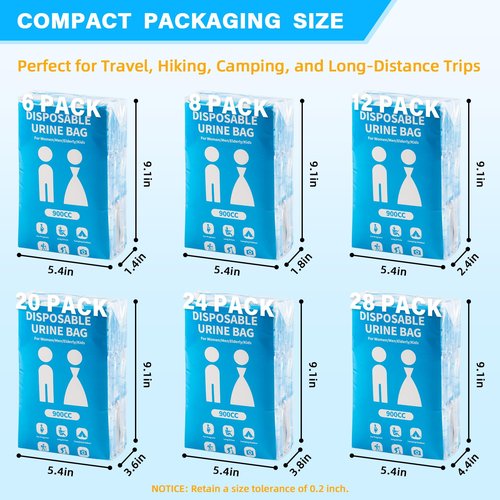HOKINETY Disposable Urine Bag for Travel - 900ML Portable Pee Bags for Women Men 12 PCS Emergency Vomit Bags Unisex Urinal Toilet Bag for Car Camping, Road Trip,Traffic Jams, Pregnant, Patient, Kids
