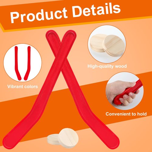 Soulchen 2 Sets Replacement Hockey Sticks and Pucks for Classic Wooden Tabletop Games Hockey Game Knock Slap Shot Extra Accessories for Family Adults Kids Children
