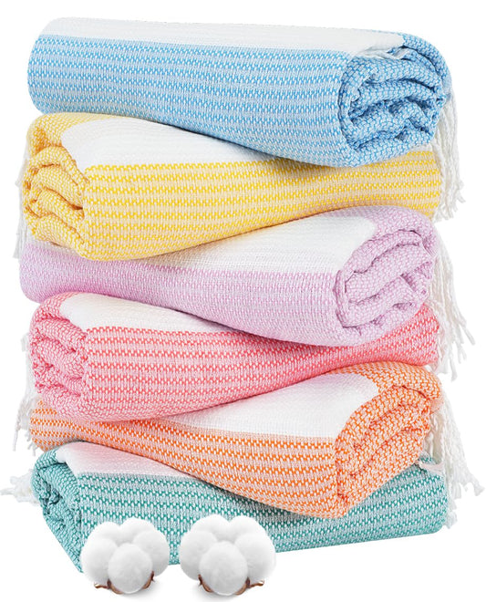 Genovega 6 Oversized Turkish Beach Bath Towel Set Bulk 74"x38" Extra Large Sand Free Quick Dry Swim Camping Pool Clearance Towels Blanket Essentials Adult Multi LightBlue Dot