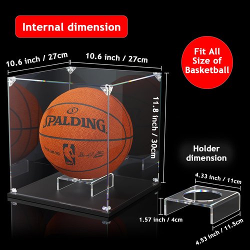 KOLIPI Basketball Display Case, Clear Acrylic Display Box for Full Size Basketball, Stand for Autographed Ball Showcasing, Watch The Video to Assemble (10.6x10.6x11.8 inch, 27x27x30 cm)