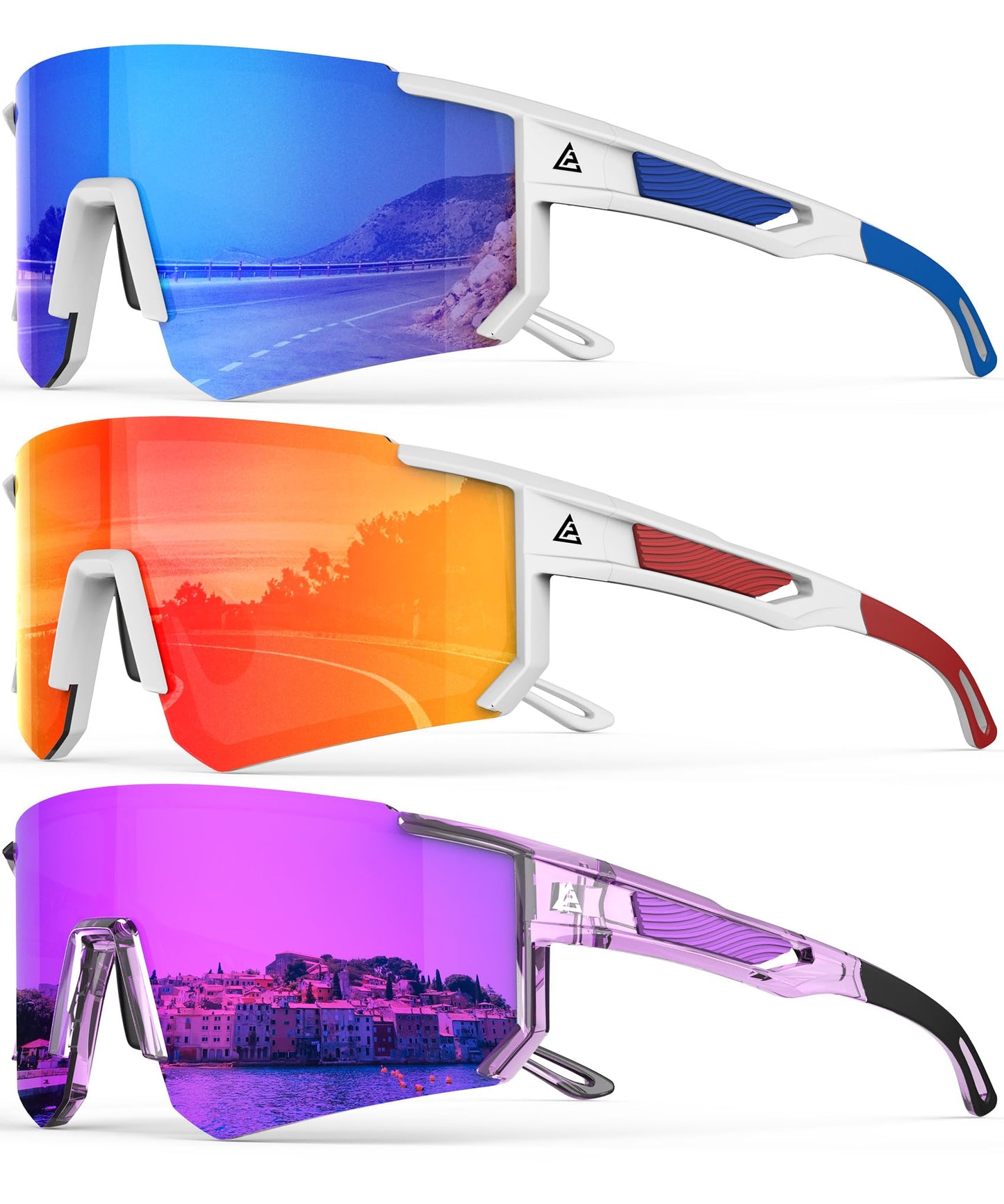 QALLY Polarized Sports Sunglasses for Men Women, UV400 Protection Mens Sunglasses Wrap Around Sun Glasses for Cycling Running