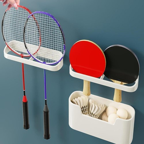 kowaku Wall Mounted Rackets Rack Pingpong Paddles Storage Rack with Balls Box Stylish Portable Vertical Display for Game Room Garage, 1 Set